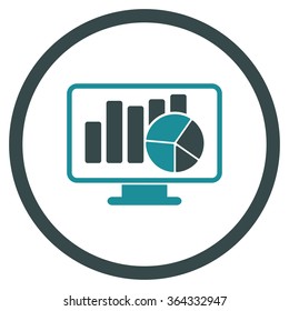 Statistics vector icon. Style is bicolor flat circled symbol, soft blue colors, rounded angles, white background.