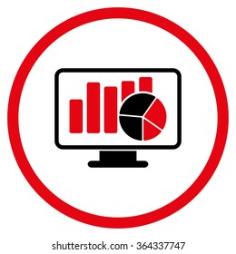 Statistics vector icon. Style is bicolor flat circled symbol, intensive red and black colors, rounded angles, white background.