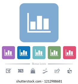 Statistics white flat icons on color rounded square backgrounds. 6 bonus icons included