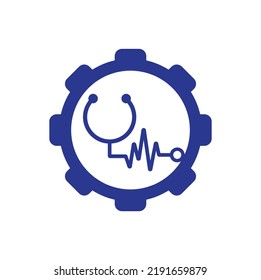 Statoscope Pulse gear shape concept Logo Template Design Vector. Statoscope heart beat logo icon	