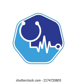 Vector de diseño de plantillas de logotipo de pulso de estoscopio. Icono del logotipo del latido cardiaco de Statoscope