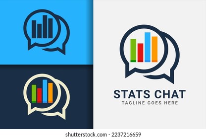 Stats Chat Logo Design. Business Logo Design with Bubble Chat and Colorful Chart Concept. Vector Logo Illustration.