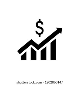 Stats Dollar Vector Icon.Vector Icons Set Of A Graph Of Rising And Falling Dollar Currency. The Graph Shows Up And Down Arrows And A Dollar Sign.