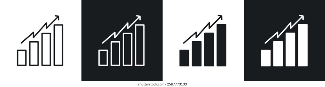 Stats icon set black and white colors. Graphic Vector icons pack