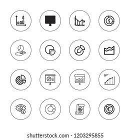 Stats icon set. collection of 16 outline stats icons with chart, graph, line chart, pie chart icons.