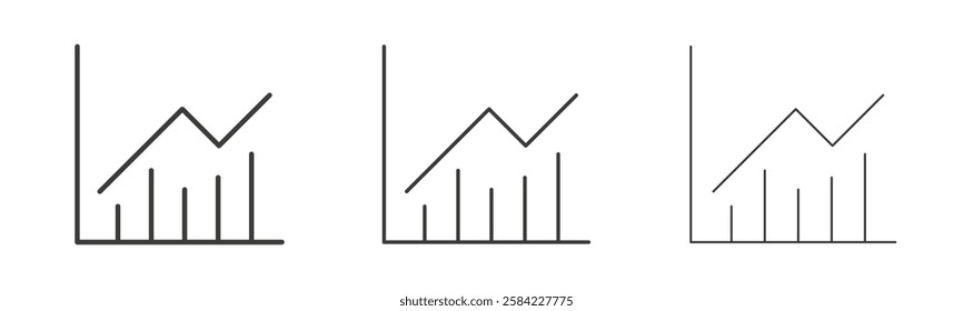Stats icons set. Liner outlined and flat black color