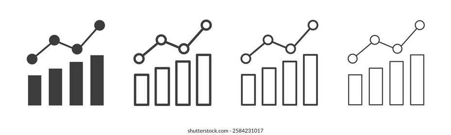 Stats icons set. Liner outlined and flat black color