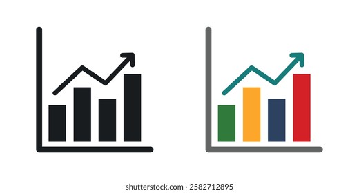 Stats icons set vectors black and colored style