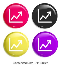 Stats multi color glossy badge icon set. Realistic shiny badge icon or logo mockup