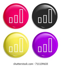 Stats multi color glossy badge icon set. Realistic shiny badge icon or logo mockup