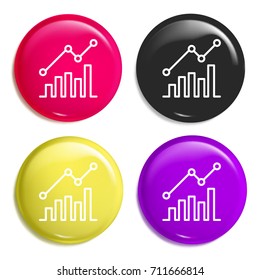 Stats multi color glossy badge icon set. Realistic shiny badge icon or logo mockup