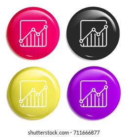 Stats multi color glossy badge icon set. Realistic shiny badge icon or logo mockup