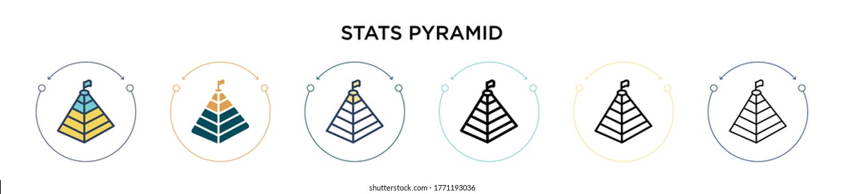 Stats pyramid icon in filled, thin line, outline and stroke style. Vector illustration of two colored and black stats pyramid vector icons designs can be used for mobile, ui, web
