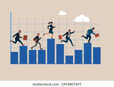 Stats trader business run route graphics stats. Make money to get rich or increase earning or income. Flat vector illustration