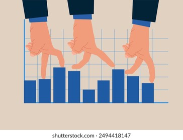 Stats trader business run route graphics stats. Start invest in stock market, begin savings to achieve financial goal, power of compound interest, collecting wealth. Flat vector illustration