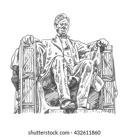 Statue of Abraham Lincoln, Lincoln Memorial, Washington DC, USA. Sketch by hand. Vector illustration. Engraving style