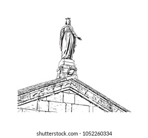 Statue in Adana is a major city in southern Turkey. Hand drawn sketch illustration in vector.