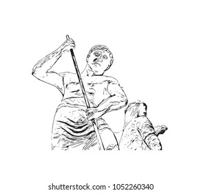 Statue in Adana is a major city in southern Turkey. Hand drawn sketch illustration in vector.