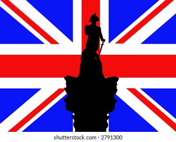 Statue of Admiral Nelson Trafalgar Square against British Flag illustration