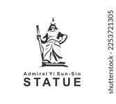 Statue of Admiral Yi Sun-Sin vector icon on white background black  South Korea travel tourism destination