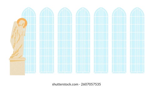 Statue of an angel in church, illustration isolated on white background