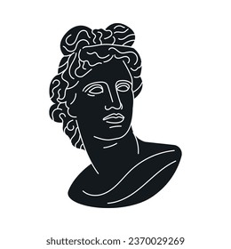 Statue of Apollo black concept. Ancient Greek god isolated on black background. Digital illustration for web page, mobile app, promo.