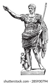 Statue of Augustus, vintage engraved illustration. Industrial encyclopedia E.-O. Lami - 1875.
