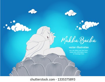 Statue of Big Buddha on blue sky - Cloudy sky paper art vector
