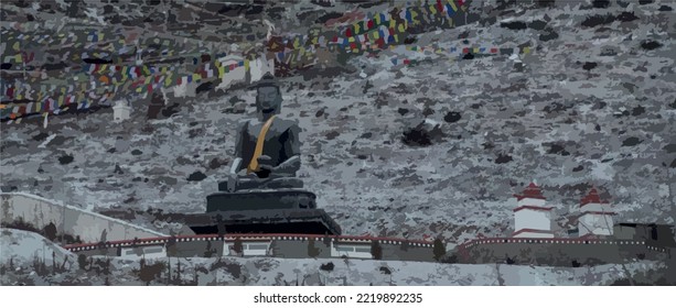 Estatua de budda en las montañas de nepal