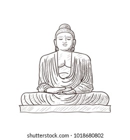 Estatua de Buda. Esbozo aislado sobre el fondo blanco.