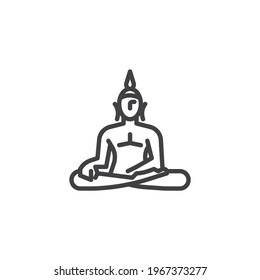 Statue of Buddha line icon. linear style sign for mobile concept and web design. Sitting buddha outline vector icon. Symbol, logo illustration. Vector graphics