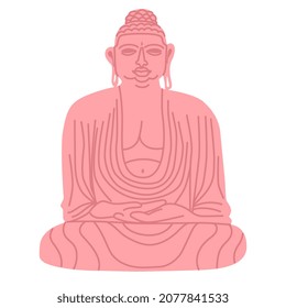 Statue of Buddha. National Indian sculpture art. Traditional elements, buddhism symbols. Stone buddha in meditation. Flat hand drawn vector illustration. Isolated.