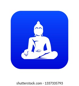 Statue of Buddha sitting in lotus pose icon digital blue for any design isolated on white vector illustration