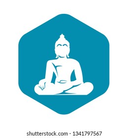 Statue of Buddha sitting in lotus pose icon in simple style isolated vector illustration