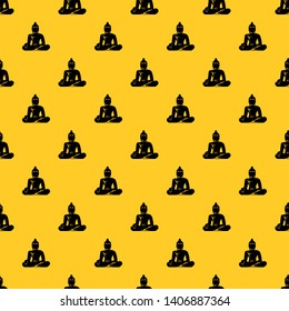 Statue of Buddha sitting in lotus pose pattern seamless vector repeat geometric yellow for any design