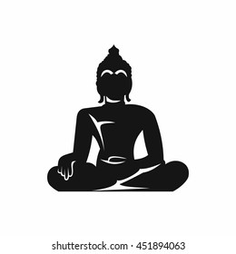 Statue of Buddha sitting in lotus pose icon in simple style isolated vector illustration