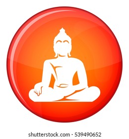 Statue of Buddha sitting in lotus pose icon in red circle isolated on white background vector illustration