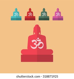 Statue of Buddha sitting in the lotus position. Flat icon