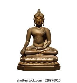 Statue of Buddha Subdoing Mara on white background