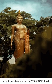 estatua de Buda con árboles altos