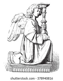 Statue by Michelangelo, vintage engraved illustration. Magasin Pittoresque 1873.