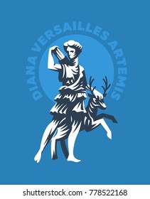 Statue of Diana of Versailles or Artemis. Vector emblem.