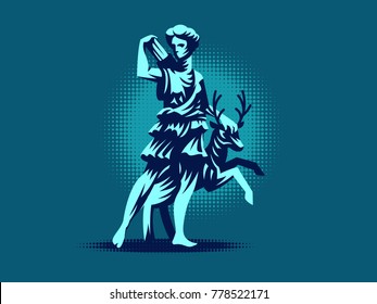 Statue of Diana of Versailles or Artemis. Vector emblem.