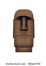 The statue of Easter Island in the front. Idol of Easter Island with a stupid smile
