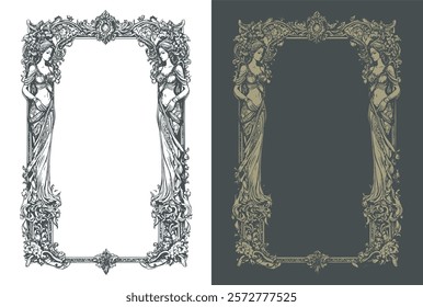 statue frame grunge frame artistic frame, statue illsutration frame

