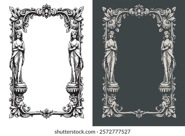 statue frame grunge frame artistic frame, statue illsutration frame

