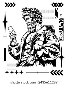 statue god greek holding phone line art