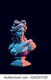 Statue of the Greek goddess of beauty Aphrodite or Venus. Vector illustration of a bust of a young girl in pseudo 3d style