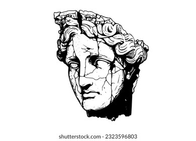 Сracked statue head greek