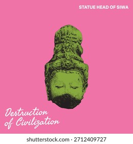 Statue Kopf von Siwa, Stippling Illustration von Gott Tempel